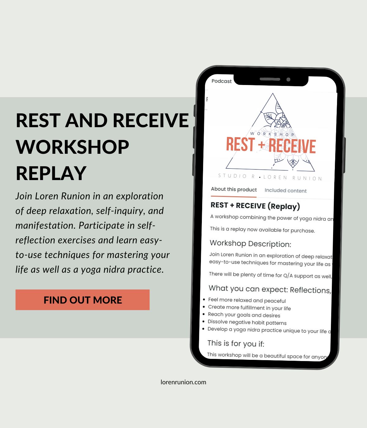 Cell phone screen shot of rest and receive yoga nidra and manifestation workshop.