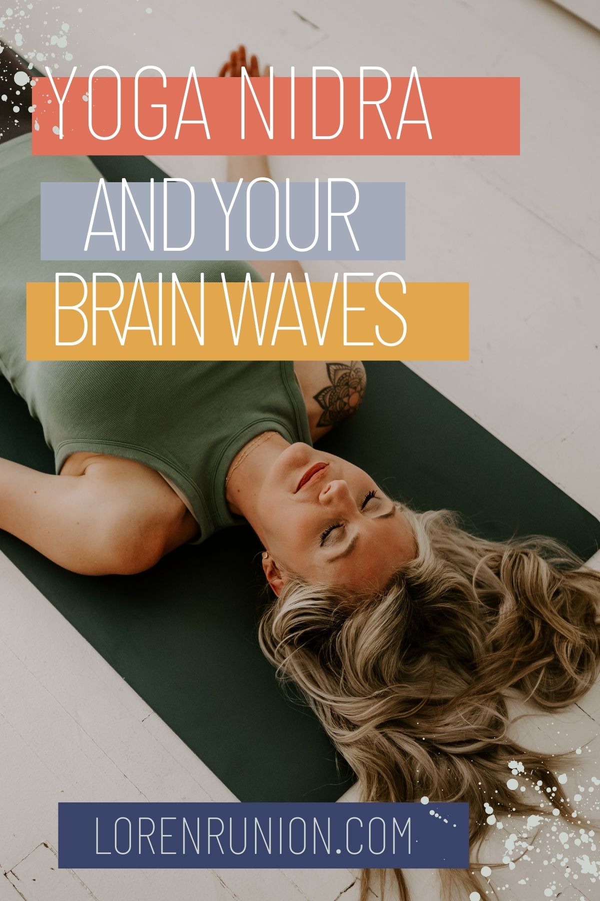 Loren Runion on a yoga mat practicing yoga nidra.