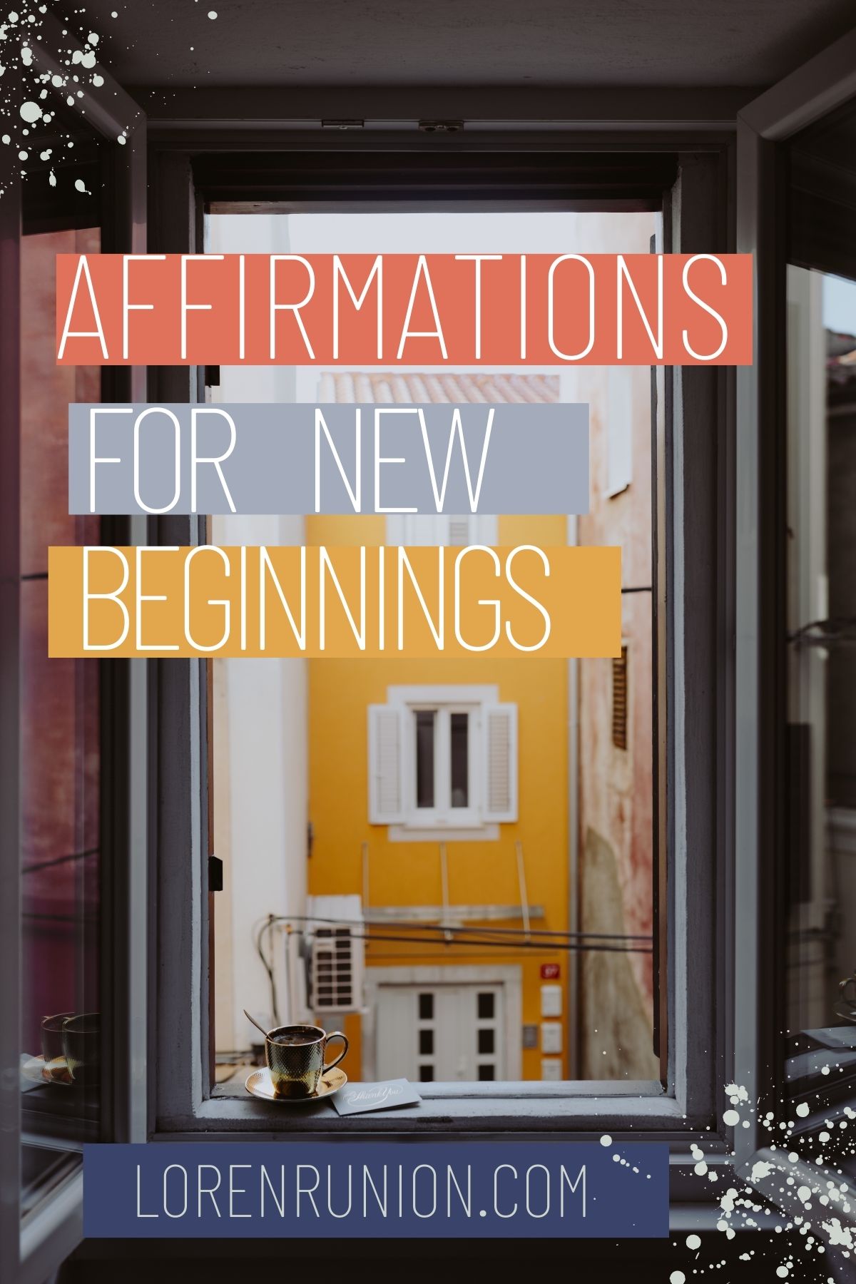 A coffee in a window sill facing a yellow wall.