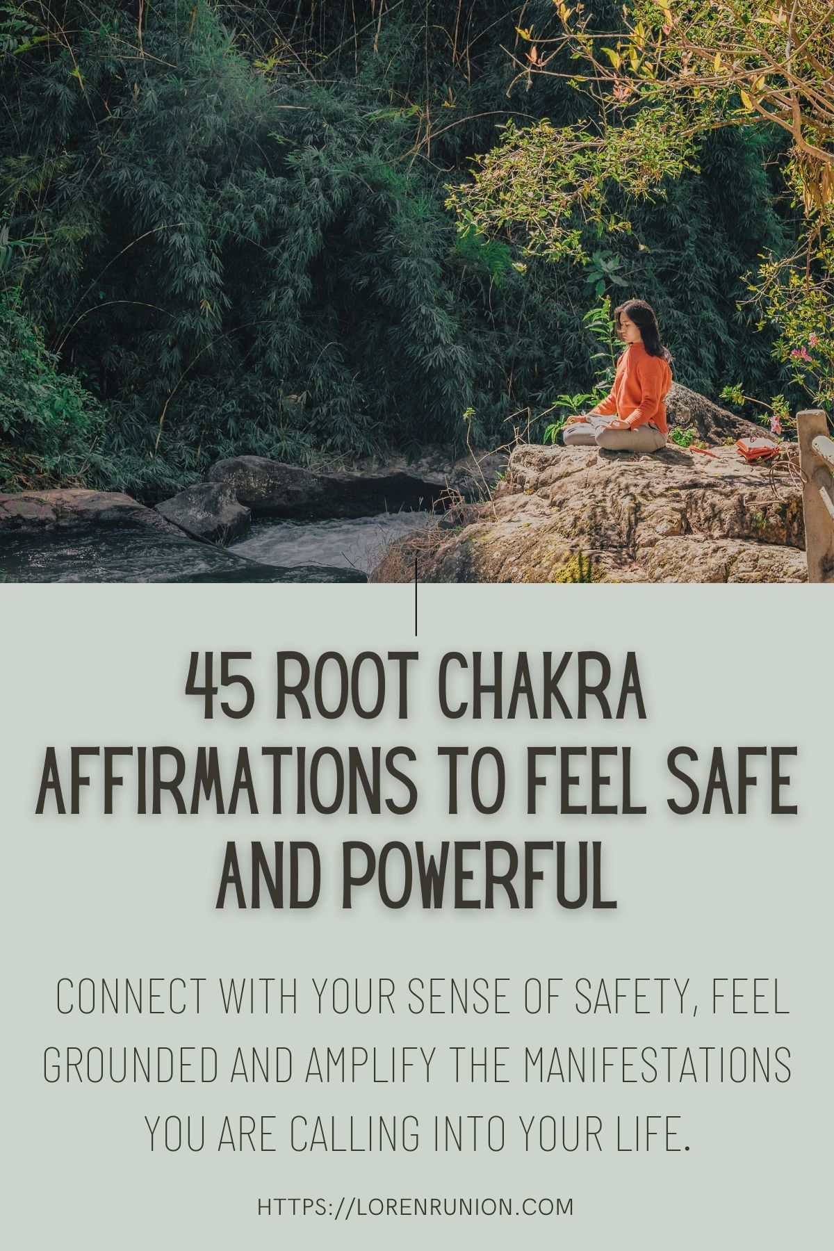 Pinterest image with words and a person meditating in nature.