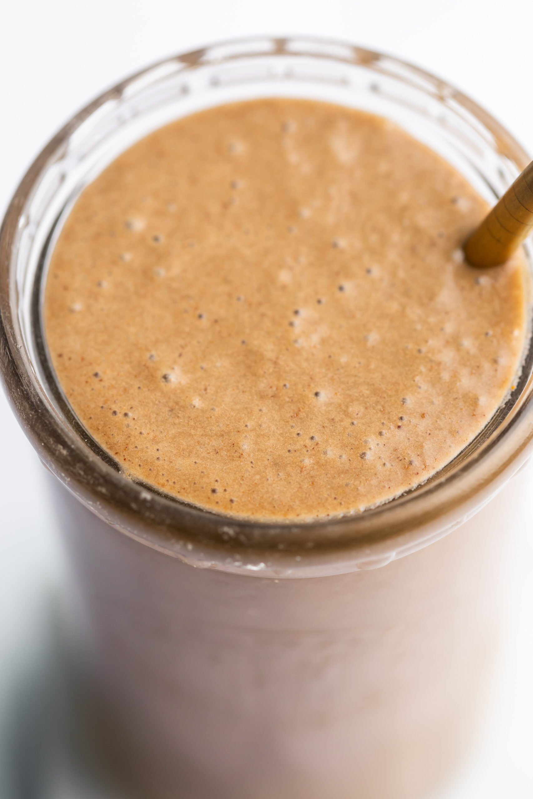 45 degree shot of the top of the protein coffee smoothie.
