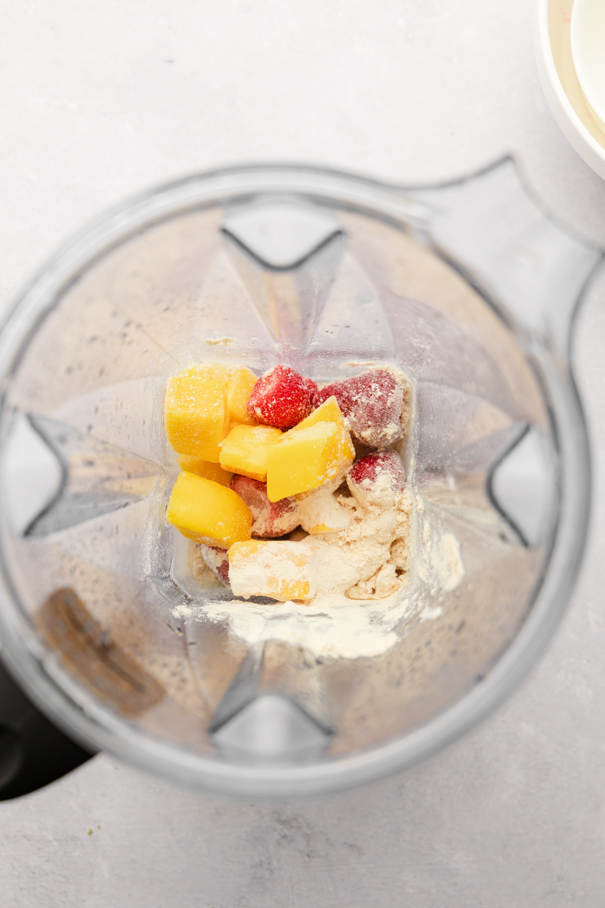 Ingredients in the blender before blending.